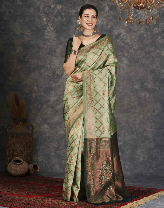 Pista Green Silk Woven Banarasi Saree