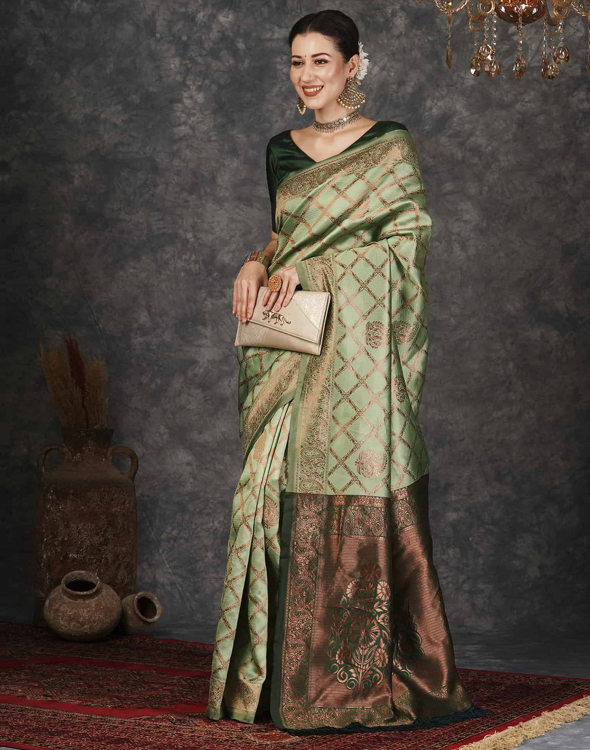 Pista Green Silk Woven Banarasi Saree