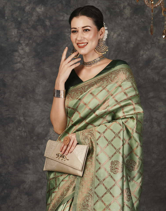 Pista Green Silk Woven Banarasi Saree