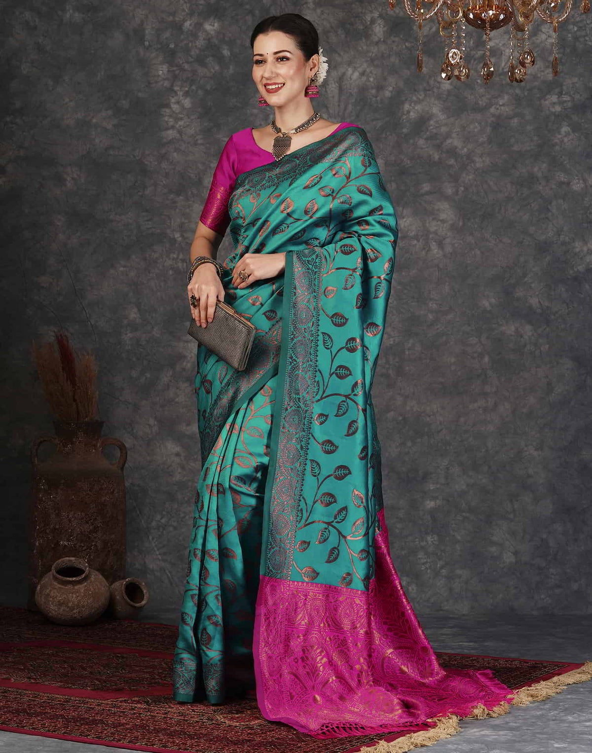 Teal Green Silk Woven Banarasi Saree