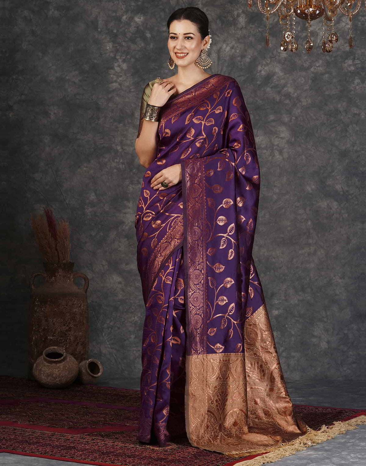 Dark Purple Silk Woven Banarasi Saree