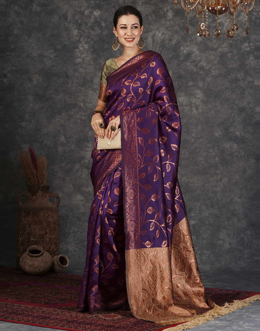 Dark Purple Silk Woven Banarasi Saree