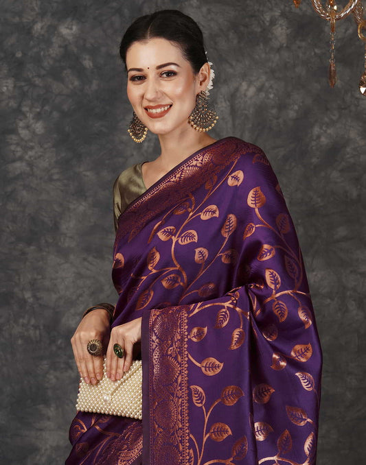 Dark Purple Silk Woven Banarasi Saree