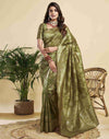 Olive Green Silk Woven Banarasi Saree