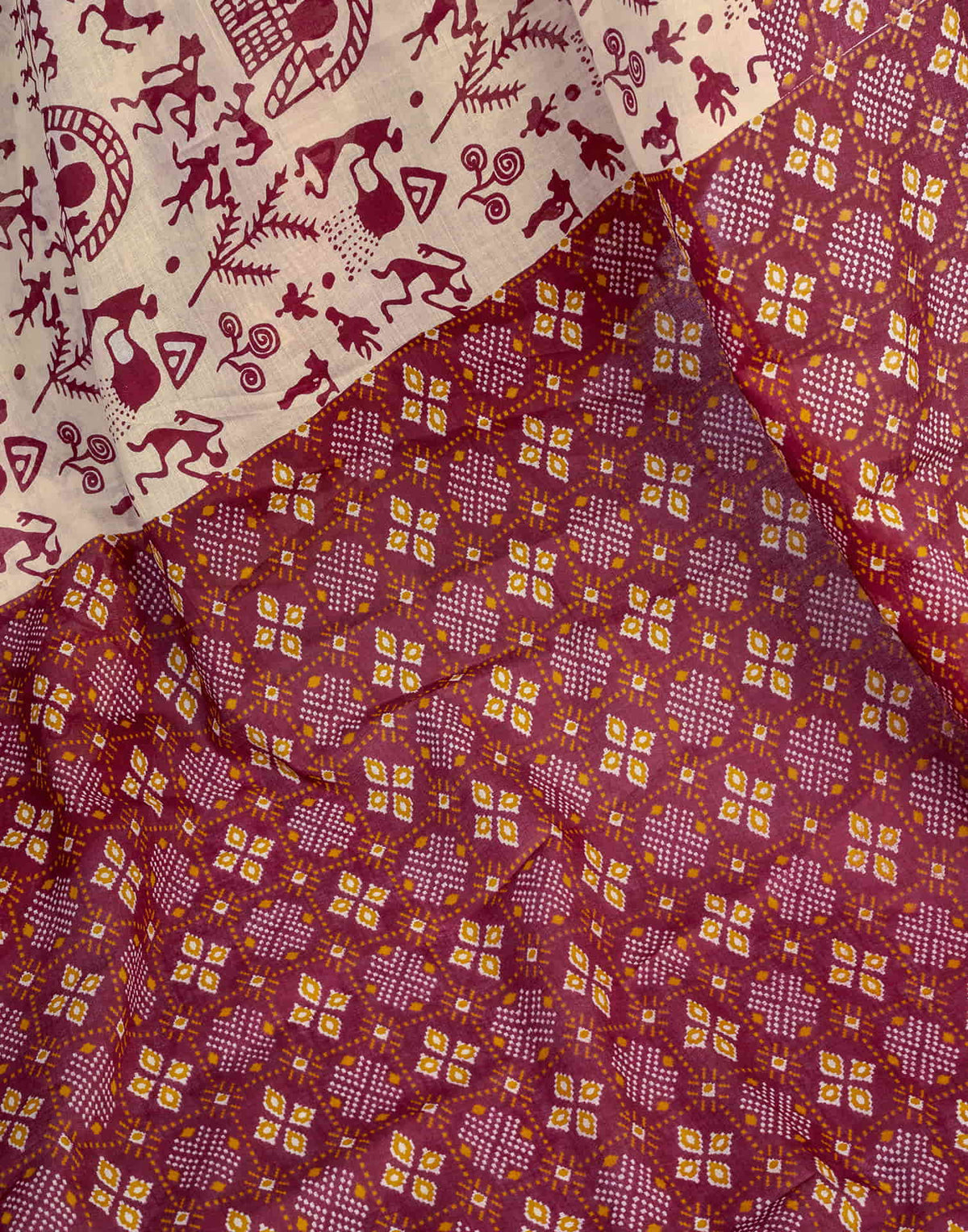 Ready To Wear Light Beige Cotton Warli Printed Saree