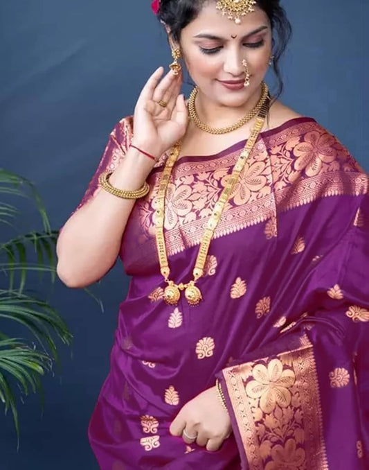 Magenta Silk Woven Banarasi Saree
