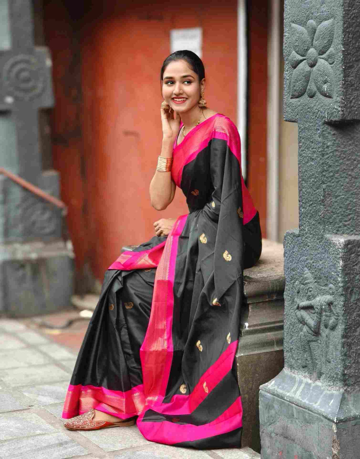 Black Silk Woven Kanjivaram Saree