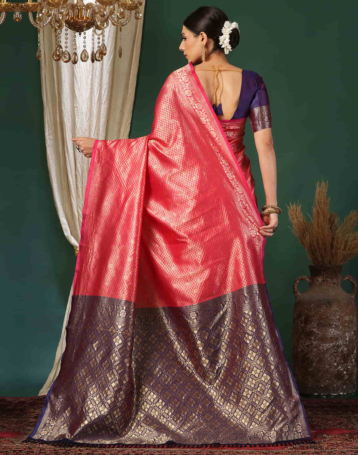 Rani Pink Silk Woven Banarasi Saree