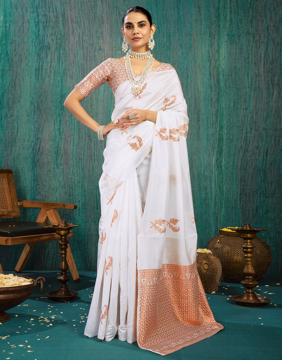 White Silk Woven Kanjivaram Saree