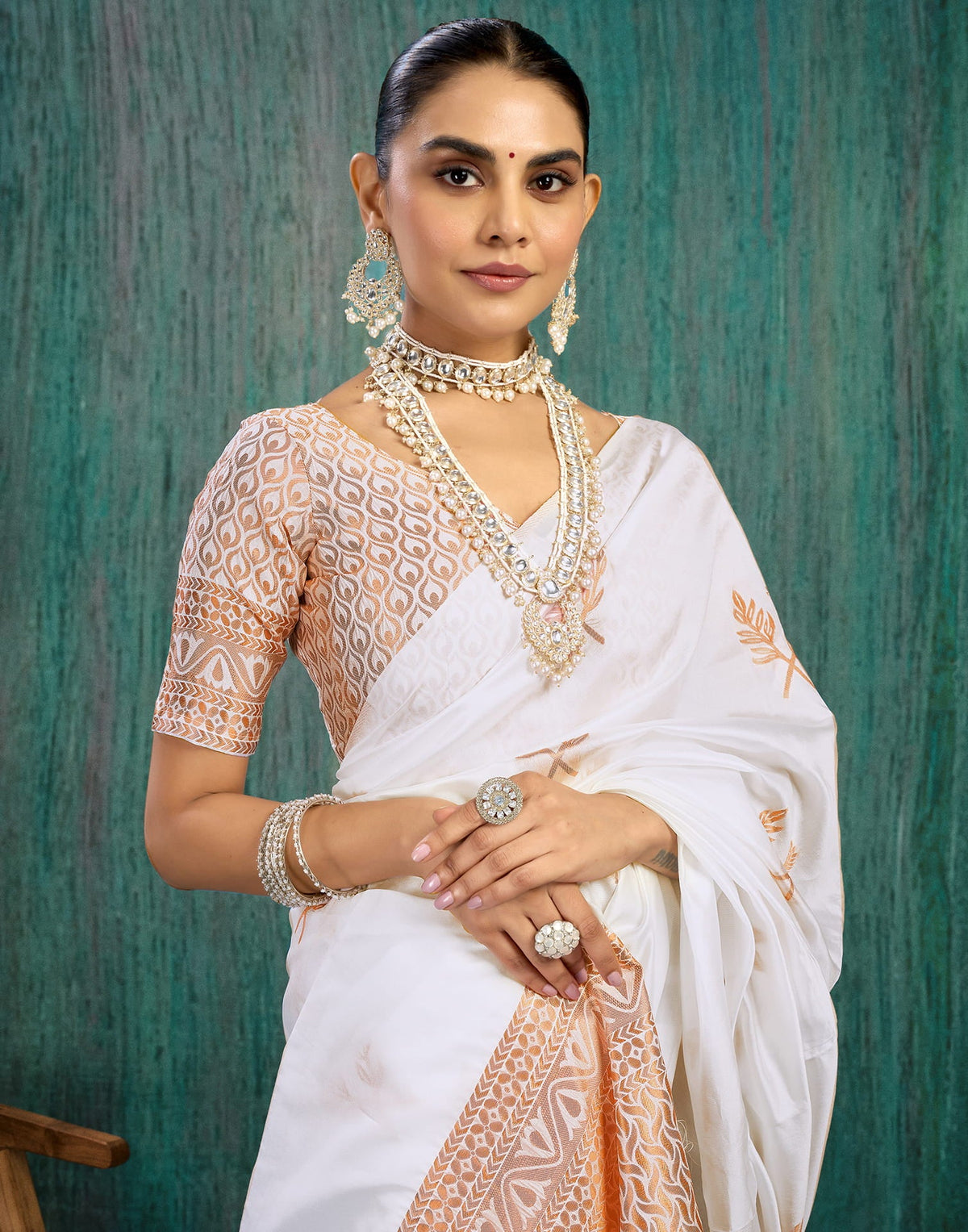 White Silk Woven Kanjivaram Saree