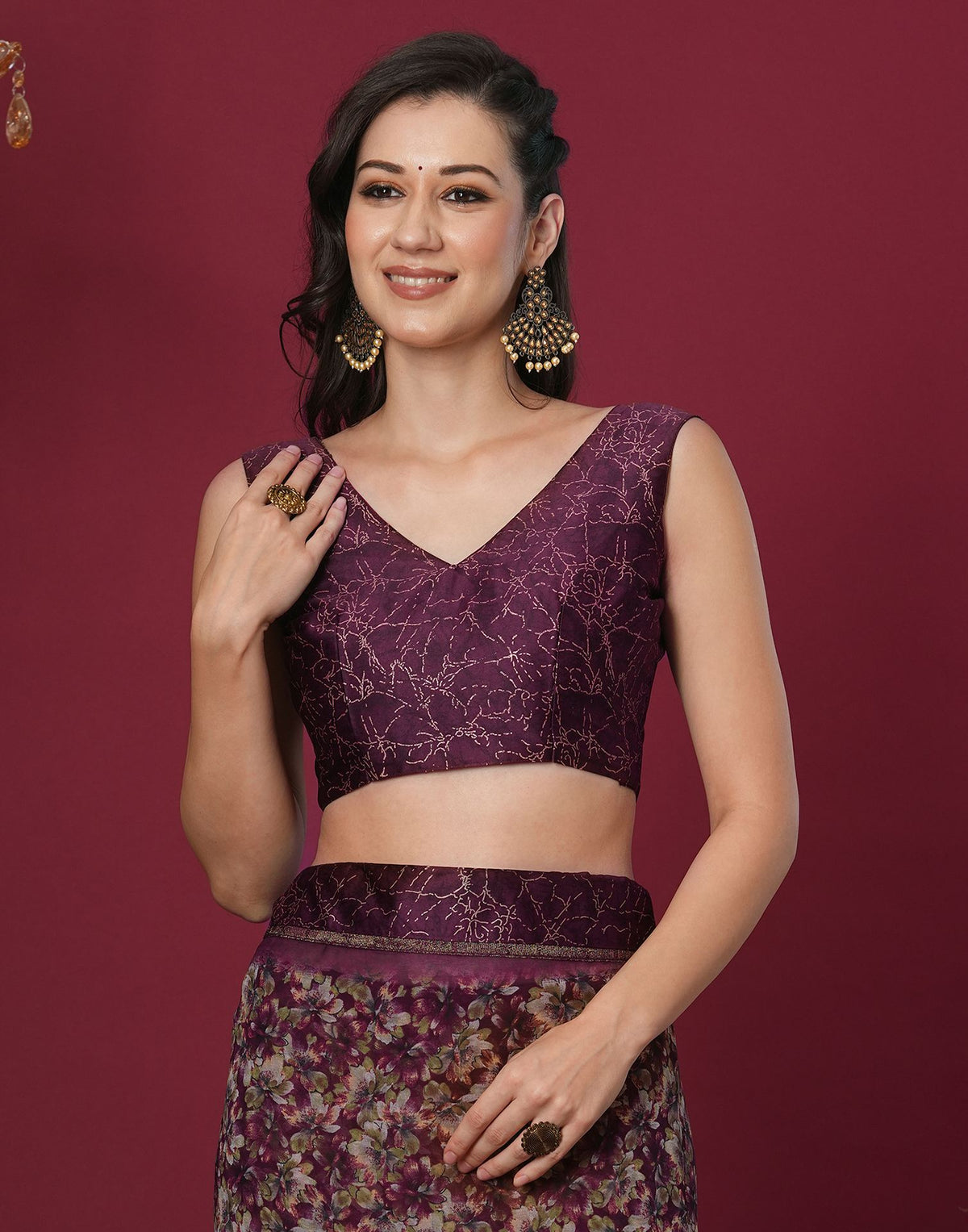 Maroon Georgette Floral Printed Saree