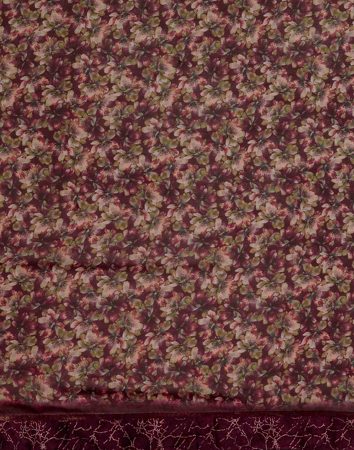 Maroon Georgette Floral Printed Saree