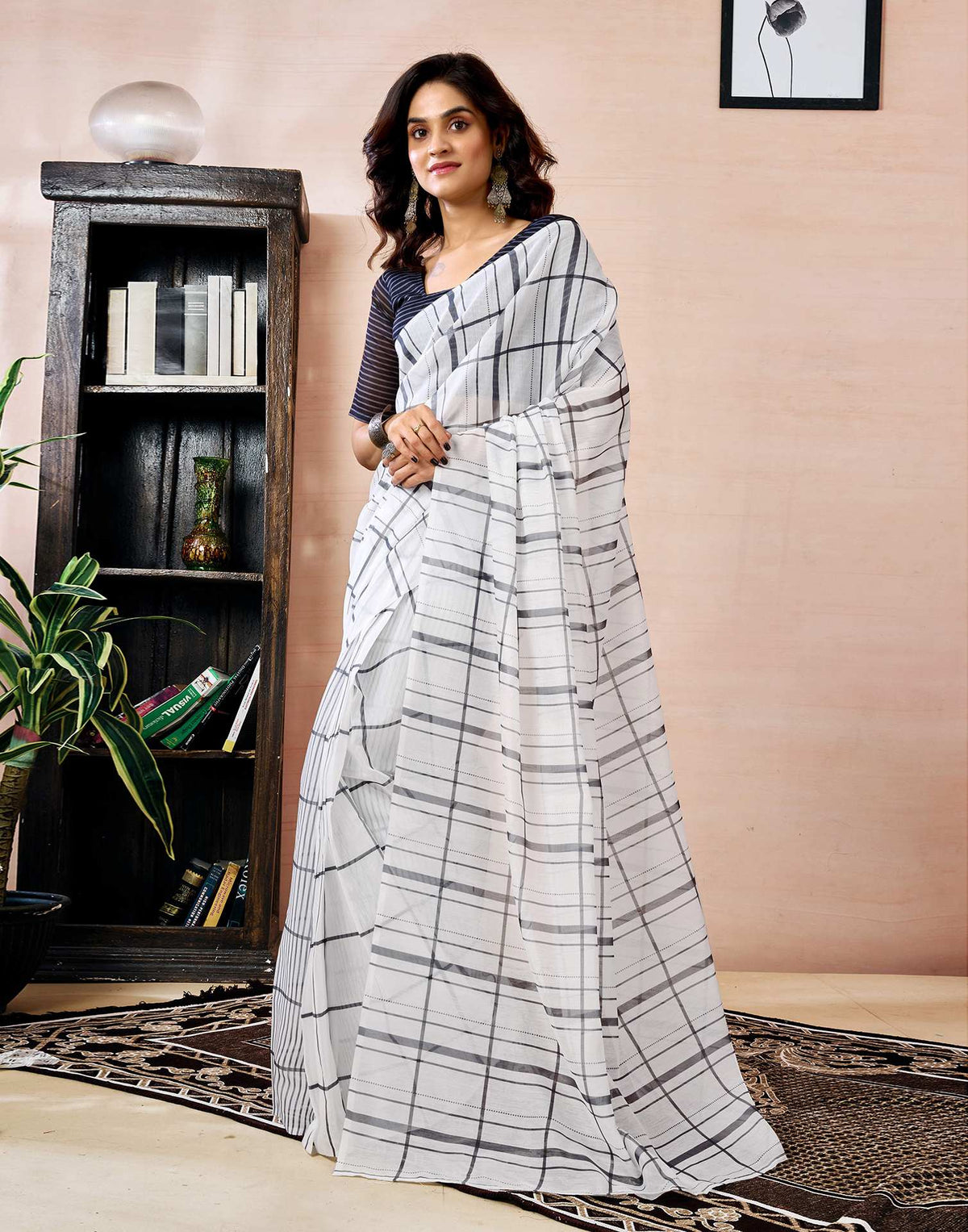 Ready to Wear White Chanderi Printed Saree