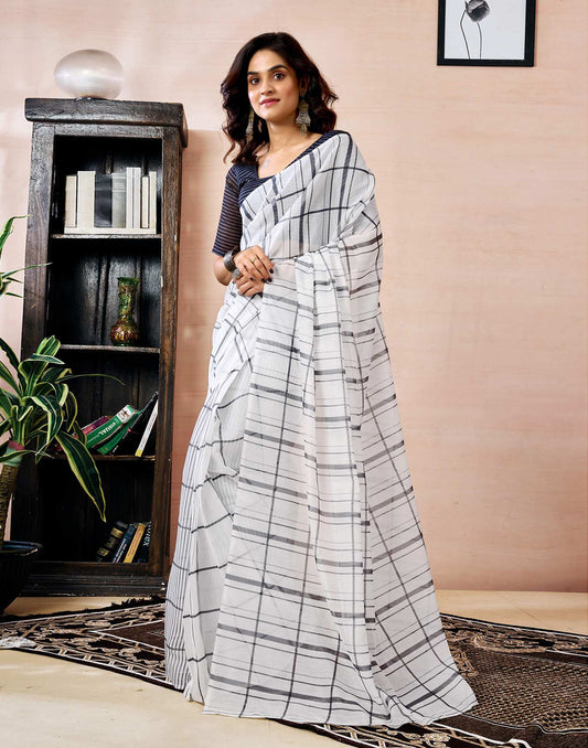 Ready to Wear White Chanderi Printed Saree