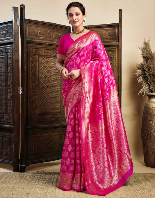 Rani Pink Silk Woven Banarasi Saree