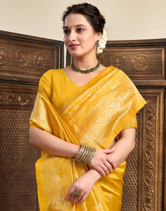 Yellow Silk Woven Banarasi Saree
