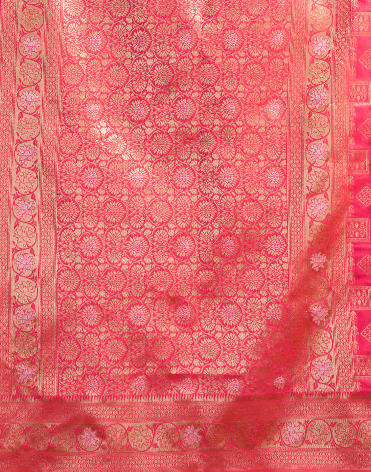 Bright Pink Silk Woven Banarasi Saree