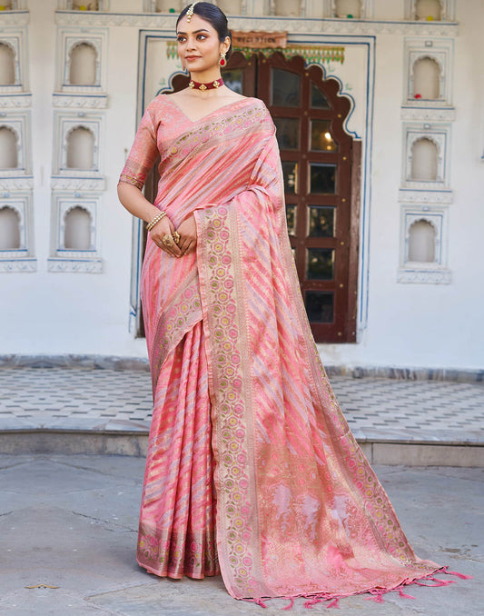 Pink Silk Woven Banarasi Saree