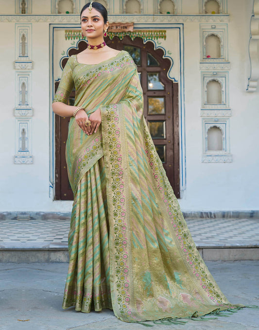 Pista Green Silk Woven Banarasi Saree