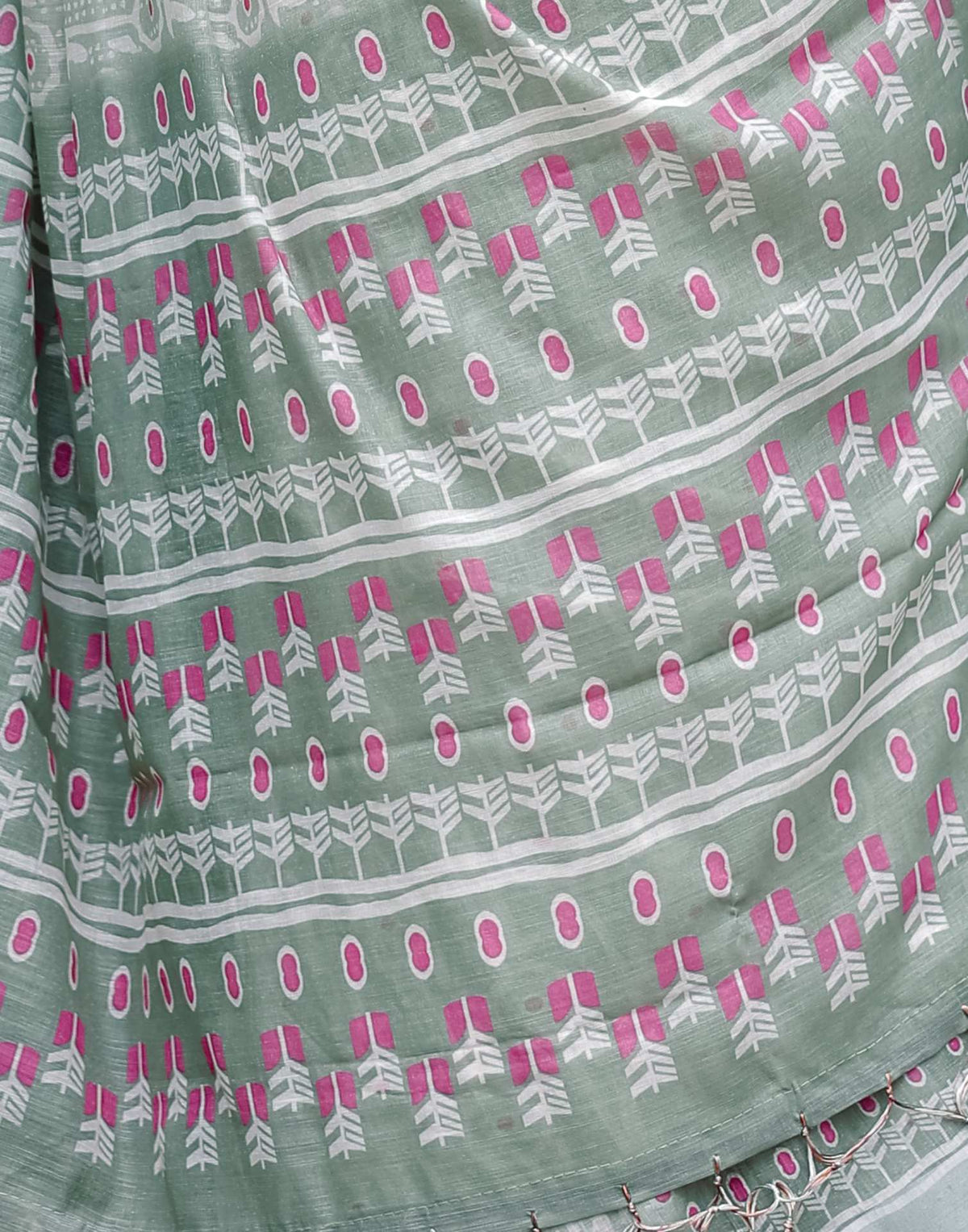 Dusty Green Linen Printed Saree
