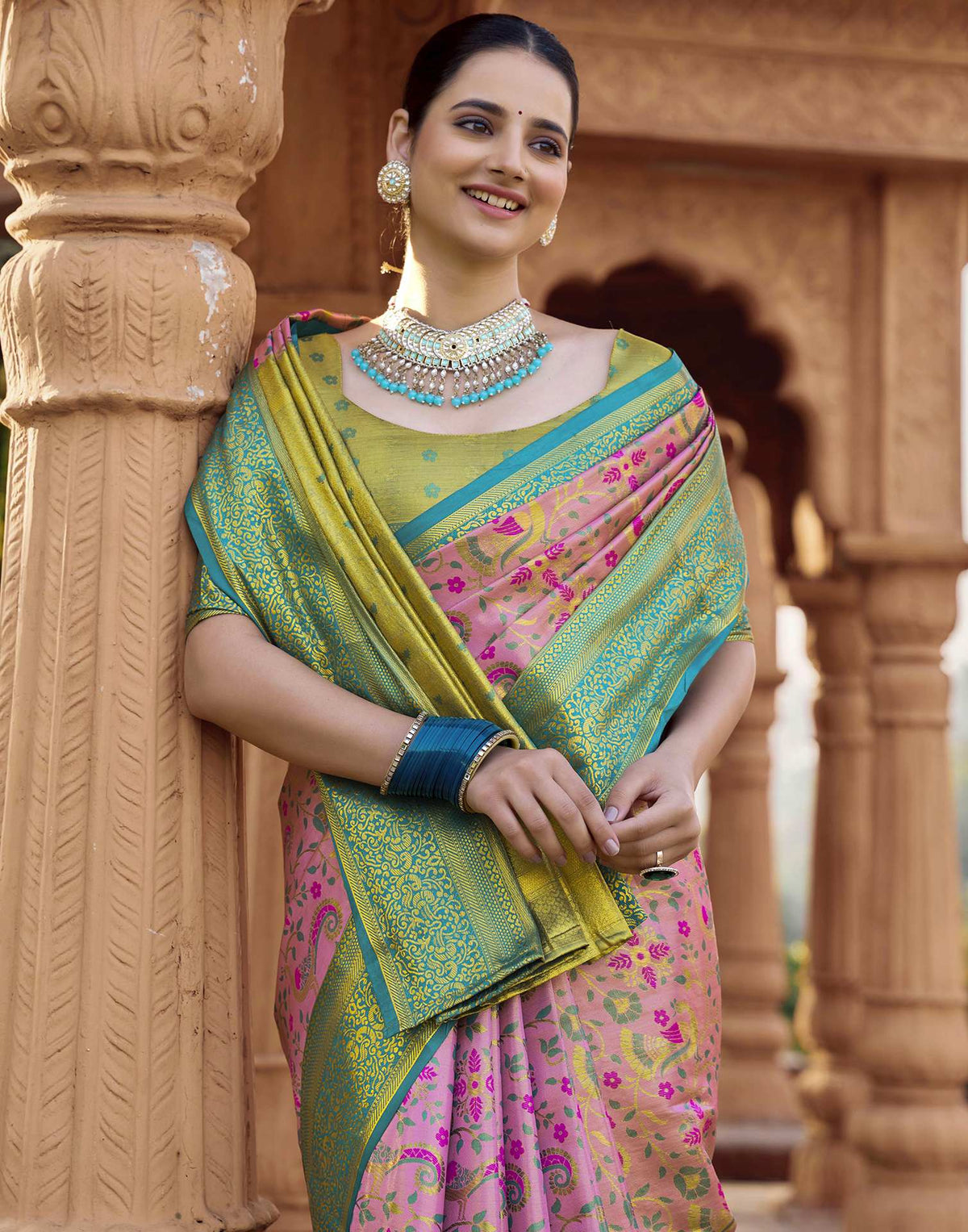 Pink Silk Woven Kanjivaram Saree