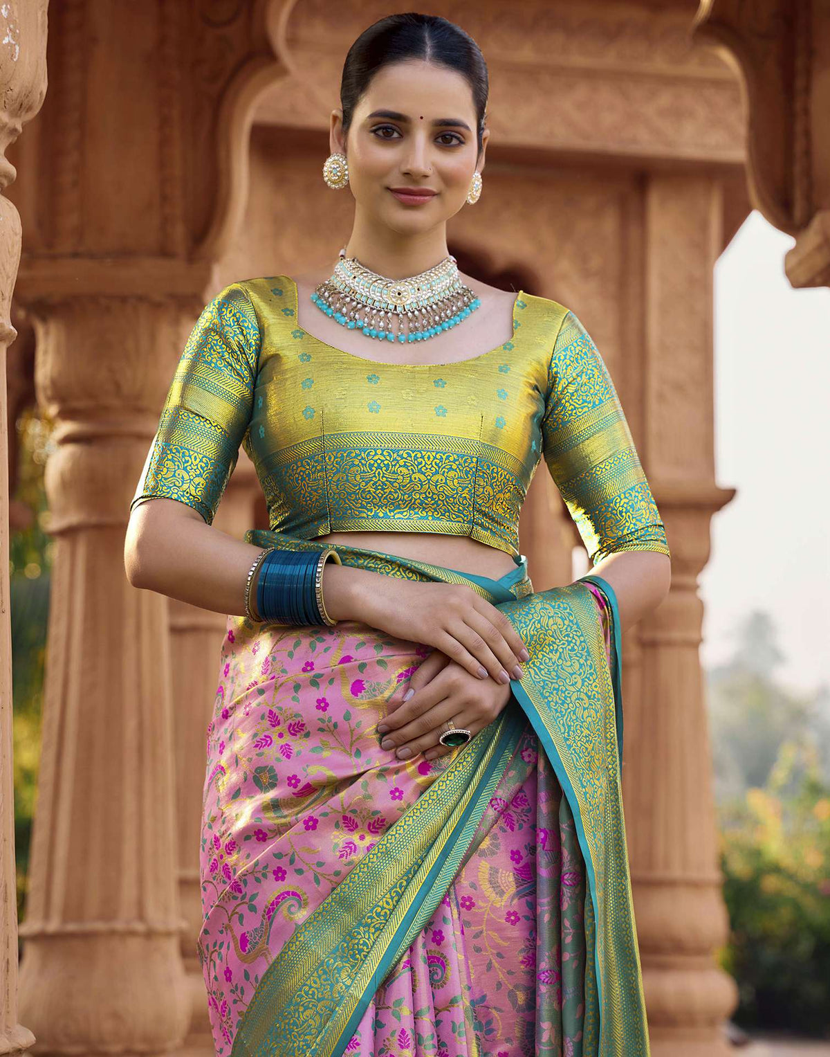 Pink Silk Woven Kanjivaram Saree
