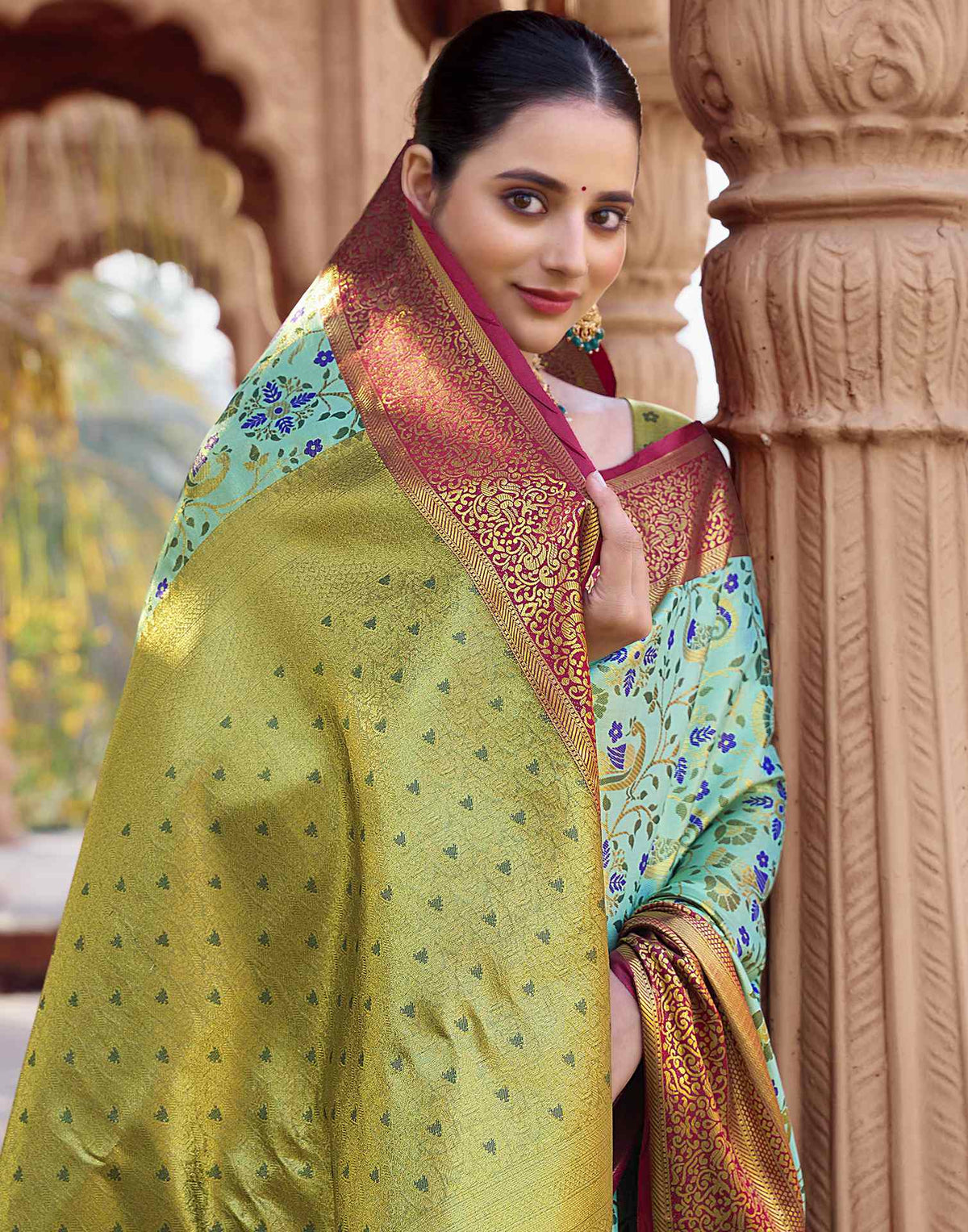 Mint Green Silk Woven Kanjivaram Saree