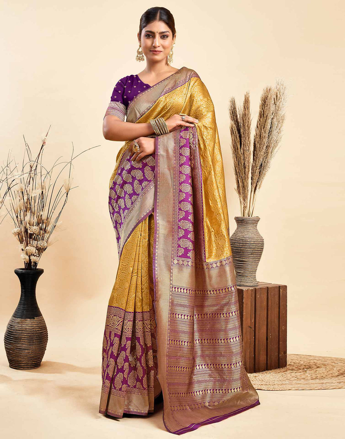 Turmeric Yellow Silk Woven Banarasi Saree