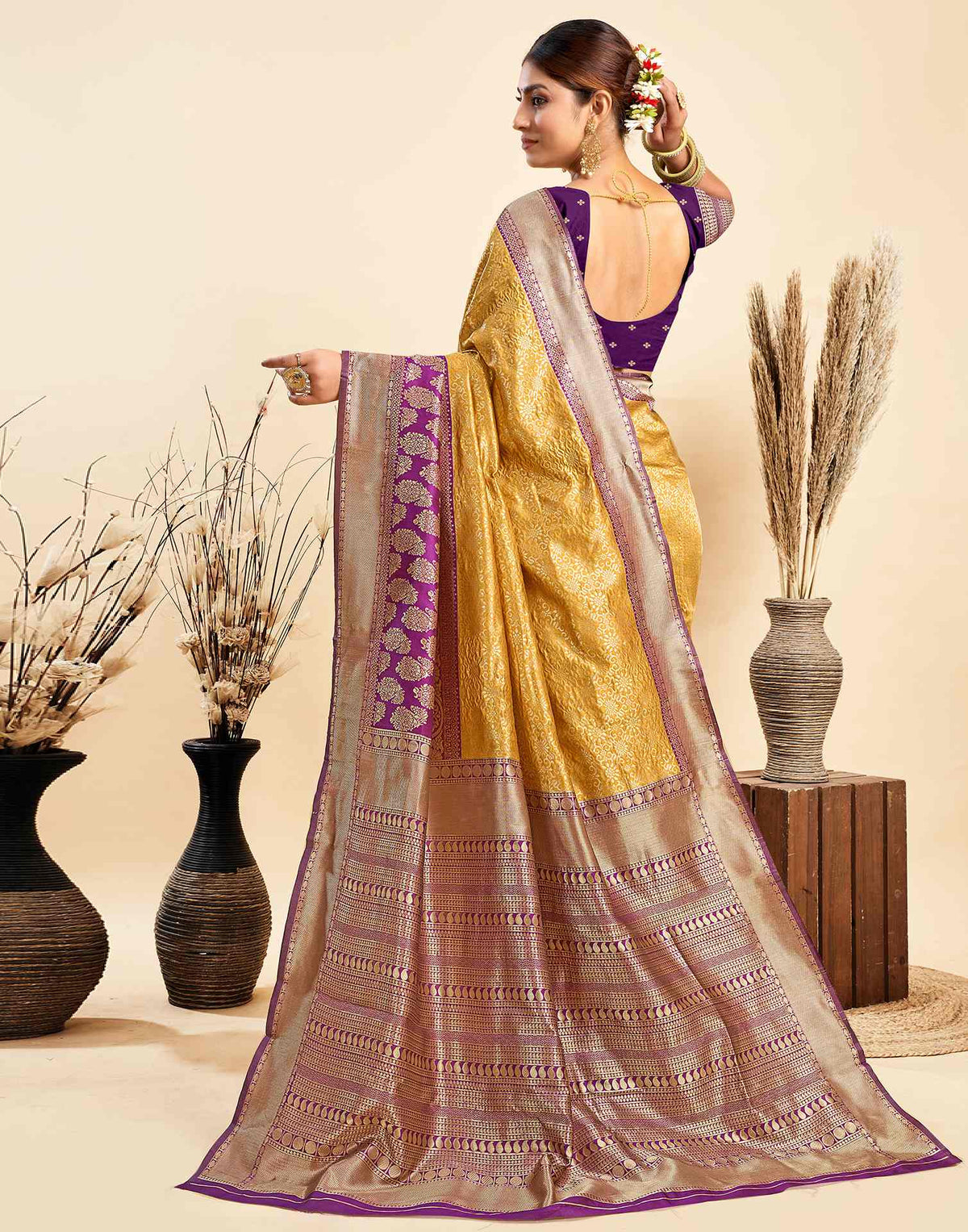 Turmeric Yellow Silk Woven Banarasi Saree