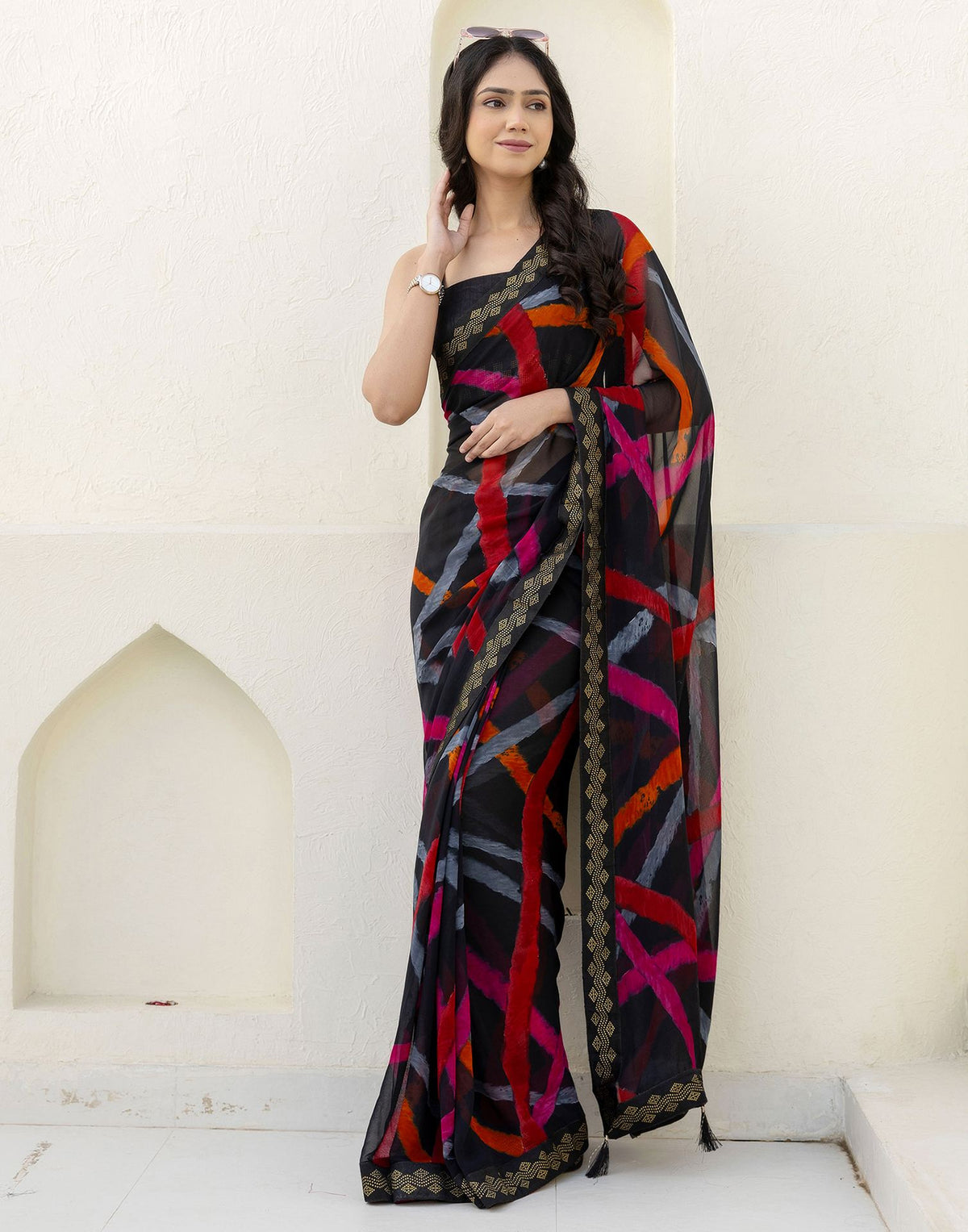 Black Georgette Printed Saree