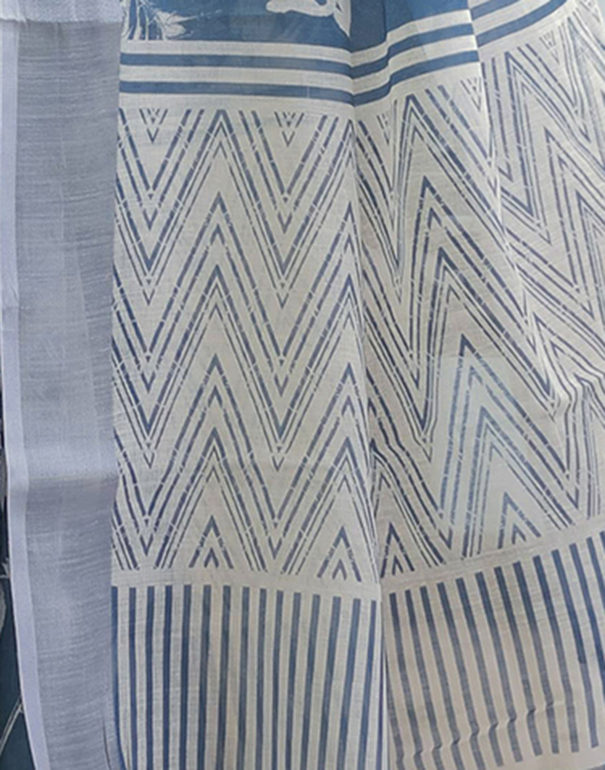 Dark Dusty Blue Linen Printed Saree