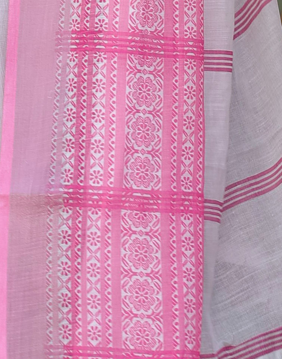 White Linen Printed Saree
