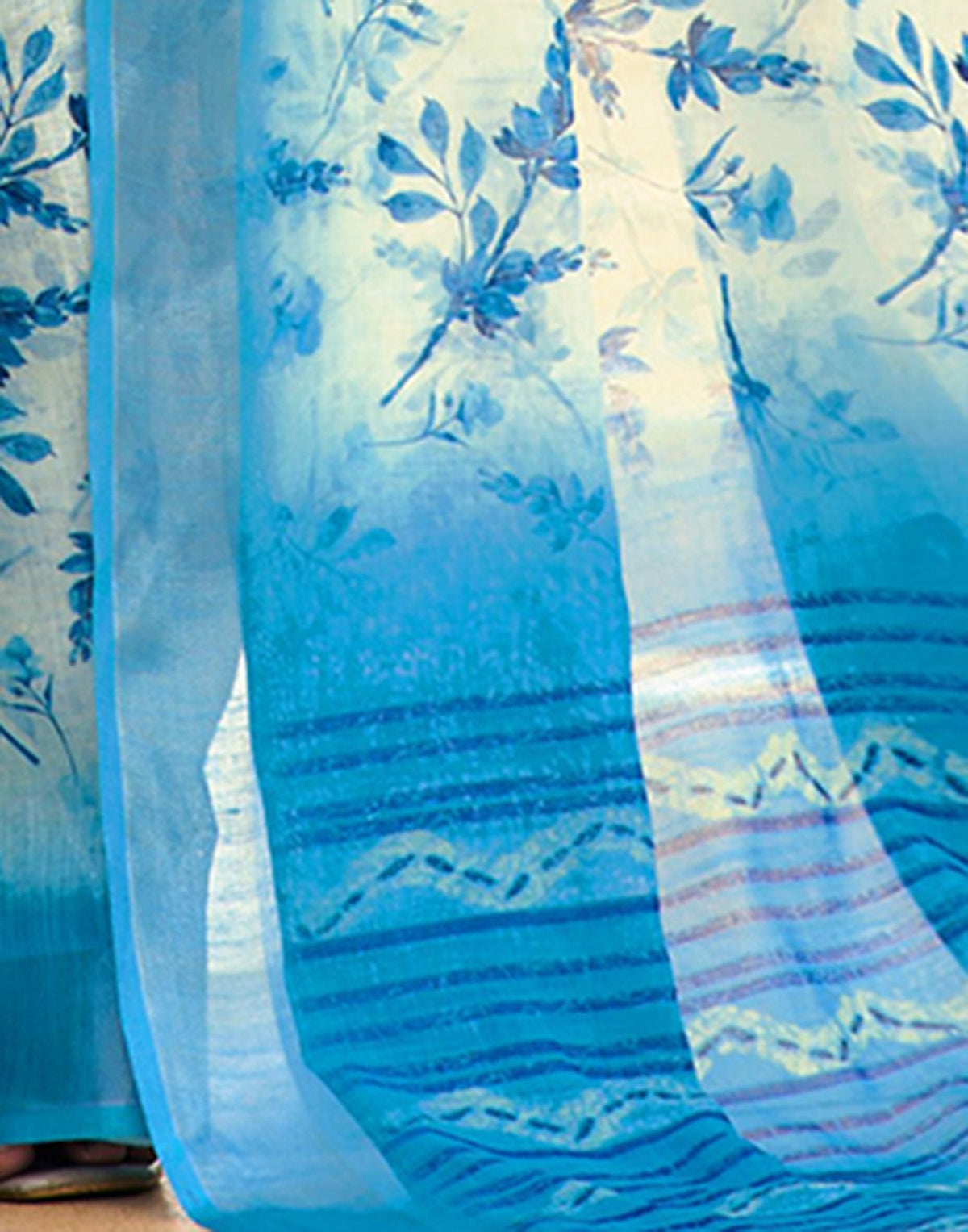 Off White Cotton Linen Printed Saree