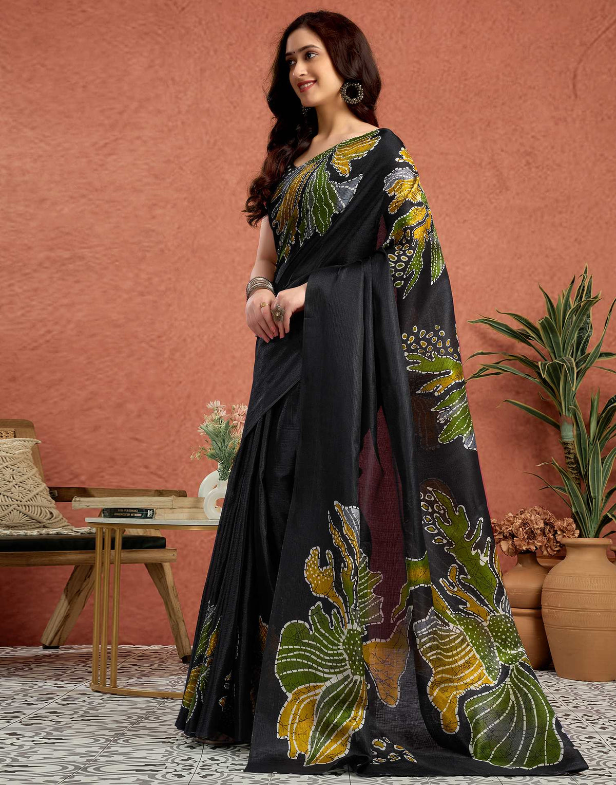 Black Vichitra Silk Printed Saree