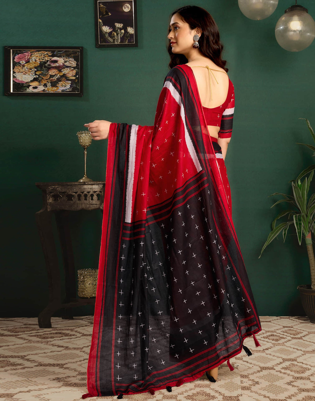 Black Cotton Printed Saree