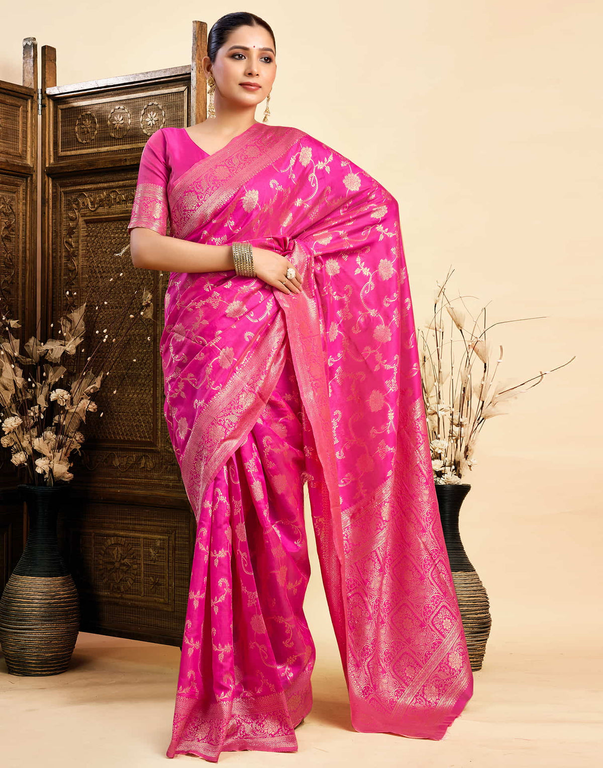 Magenta Silk Woven Banarasi Saree