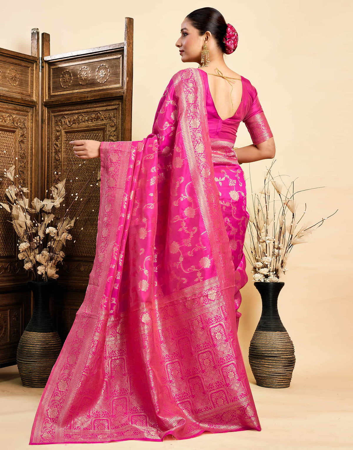 Magenta Silk Woven Banarasi Saree