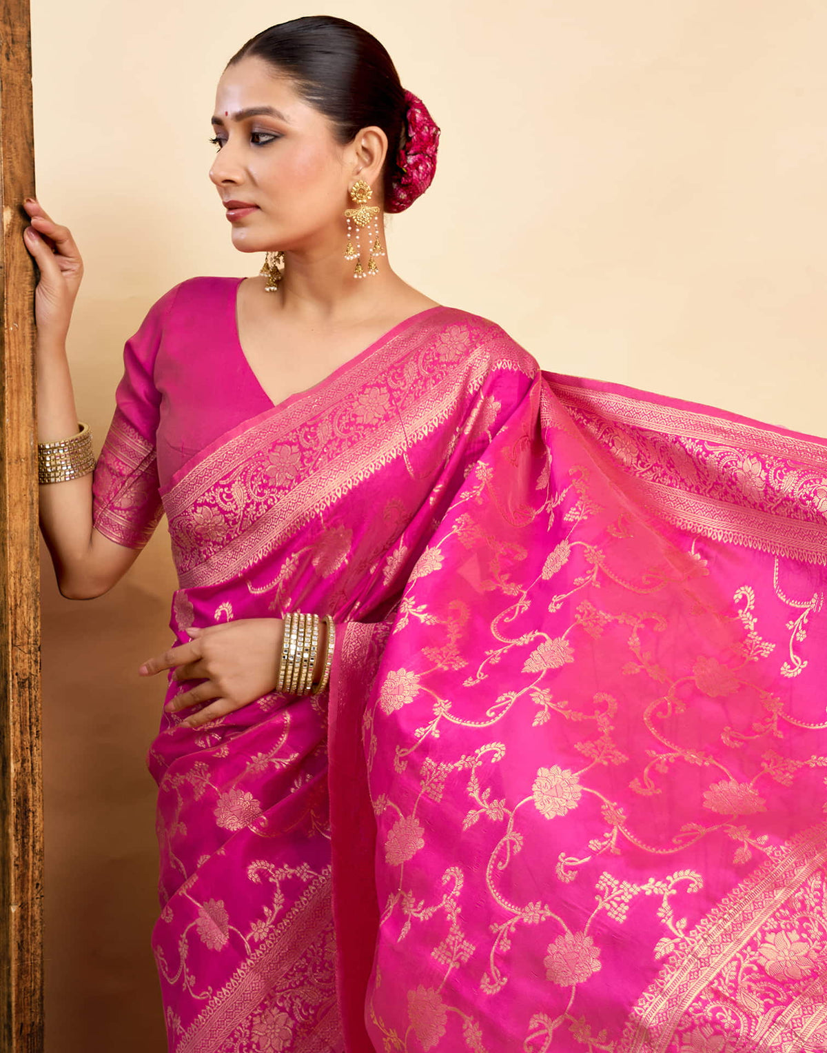 Magenta Silk Woven Banarasi Saree