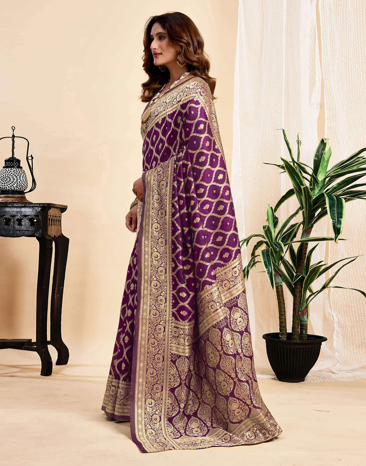 Wine Silk Woven Banarasi Saree
