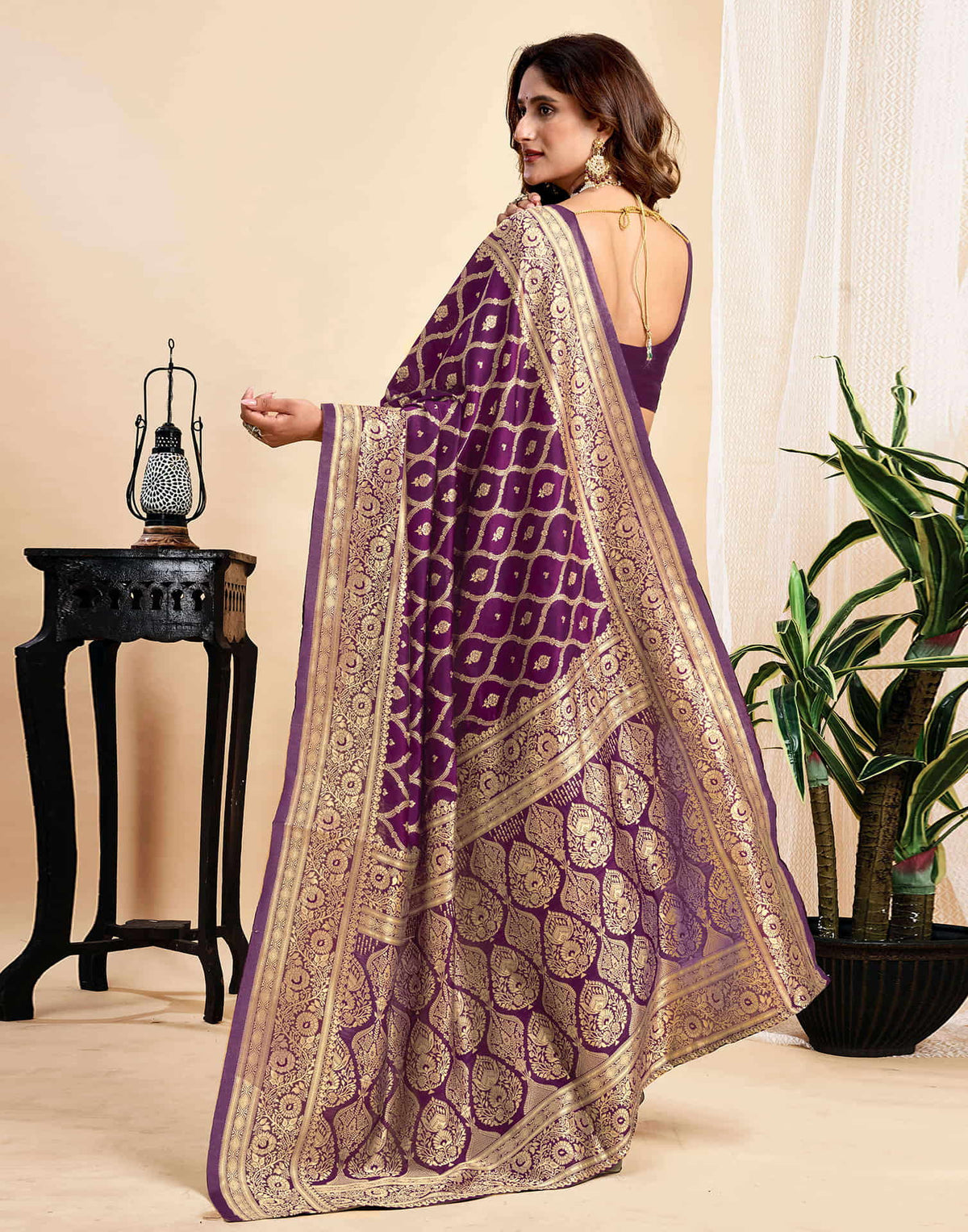 Wine Silk Woven Banarasi Saree