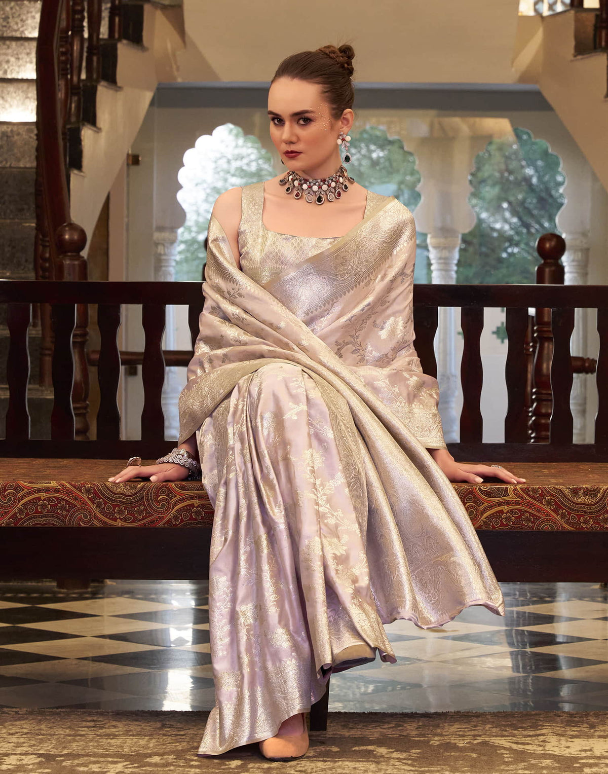 Light Lavender Silk Woven Banarasi Saree