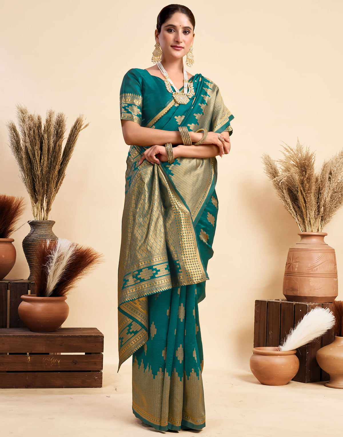 Teal Blue Silk Woven Banarasi Saree
