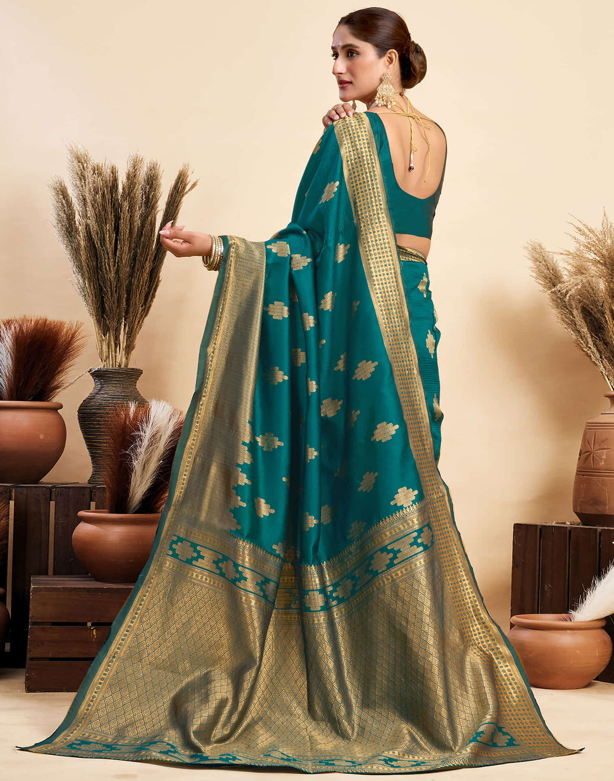 Teal Blue Silk Woven Banarasi Saree