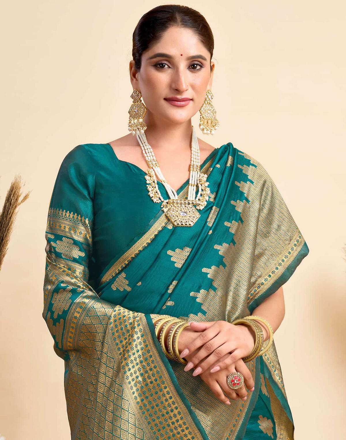 Teal Blue Silk Woven Banarasi Saree