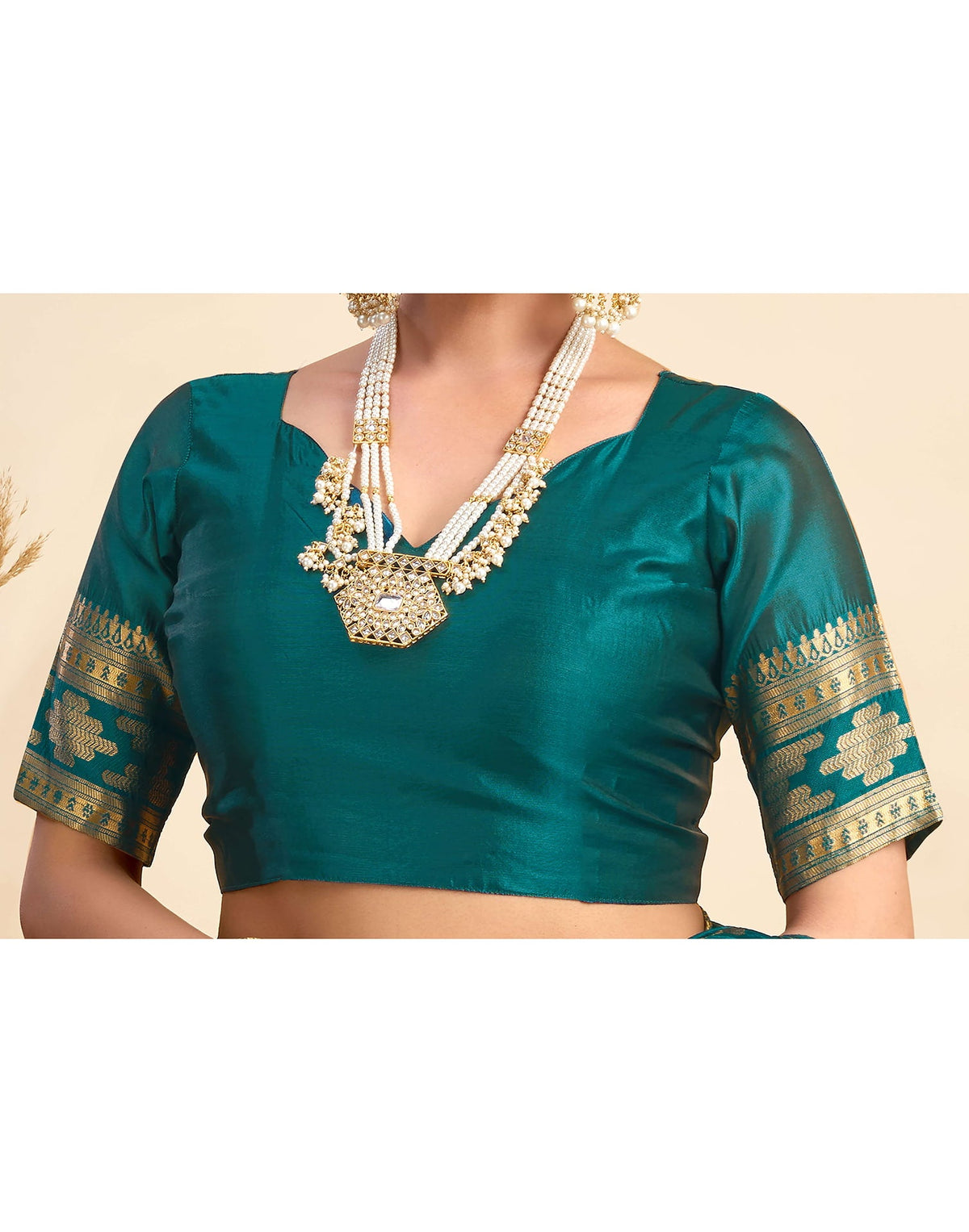 Teal Blue Silk Woven Banarasi Saree