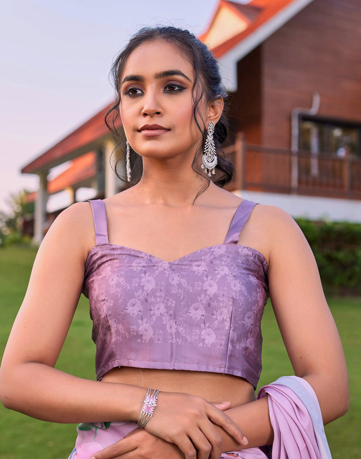Pink Satin Floral Printed Saree