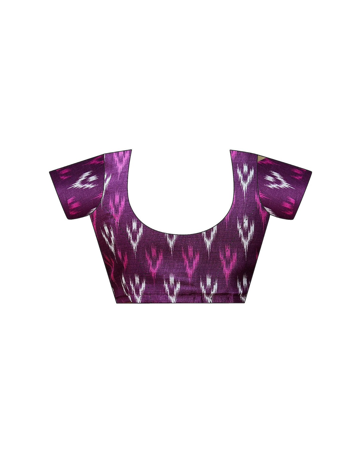Wine Cotton Blend Ikkat Printed Saree