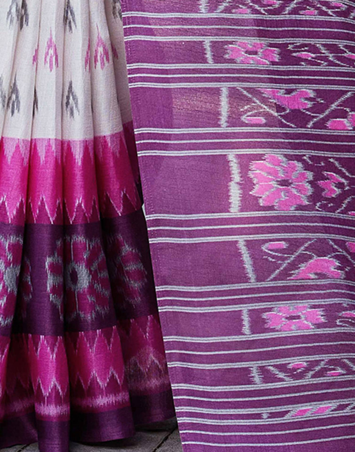 Wine Cotton Blend Ikkat Printed Saree