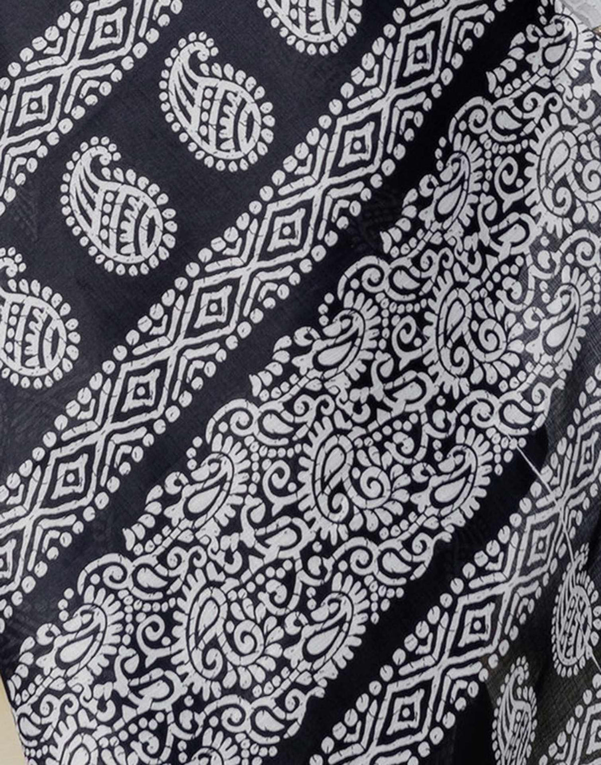 Black Cotton Blend Printed Saree
