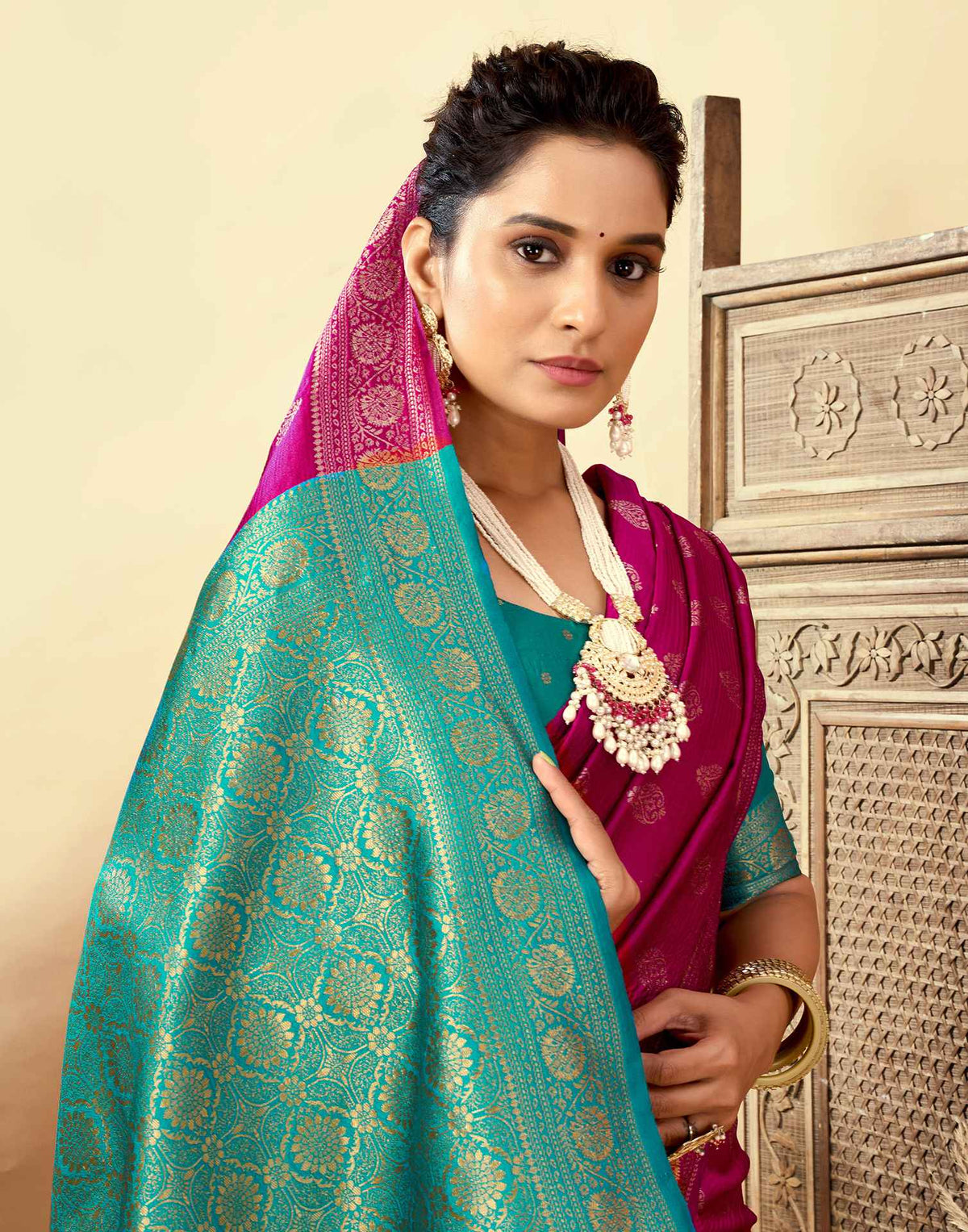 Dark Magenta Silk Woven Banarasi Saree